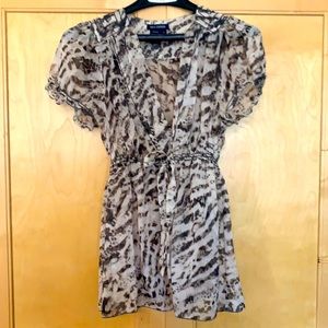 Animal print chiffon blouse.